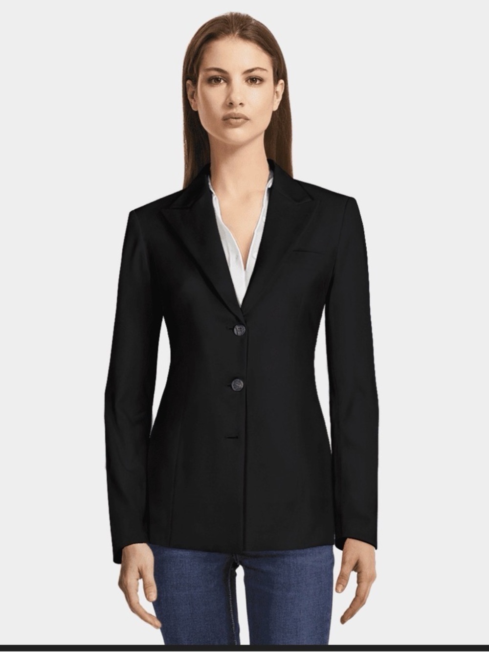 Petite Sophisticate 96% Woll 4%spandex Black Two-Button Tailored Blazer
